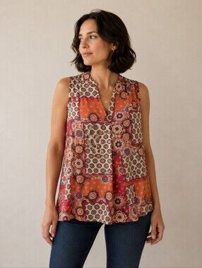 SPENSEE BOHO PATCHWORK SLEEVELESS BLOUSE SIZE MEDIUM